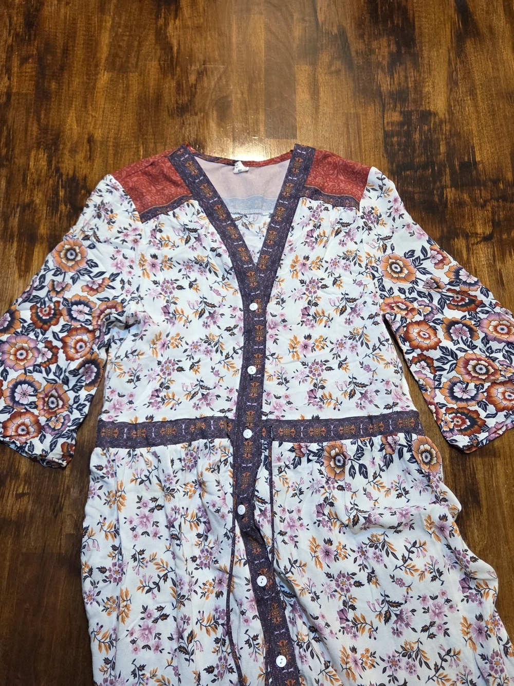 Free People White Maxi Dress with Rust and Navy Floral Print - Picture 3 of 7